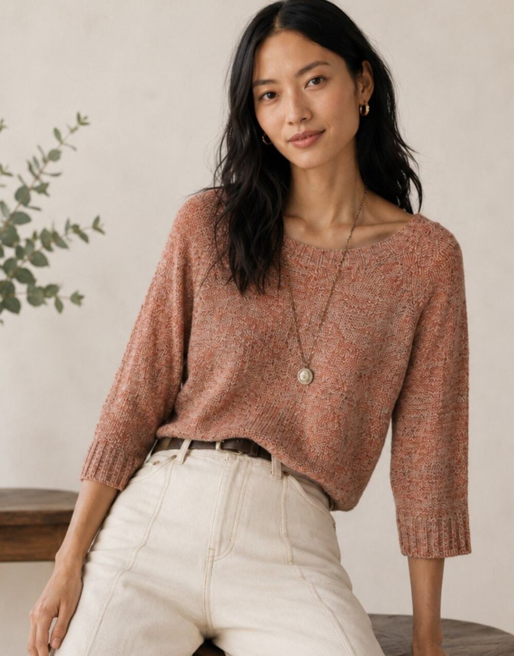 Qi Silk Linen Blend Sweater Size Large Jumper Artisan Elevated Quiet Luxury